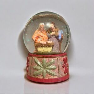 Vintage Nativity Snow Globe Hand Painted Holy Family Christmas Decor